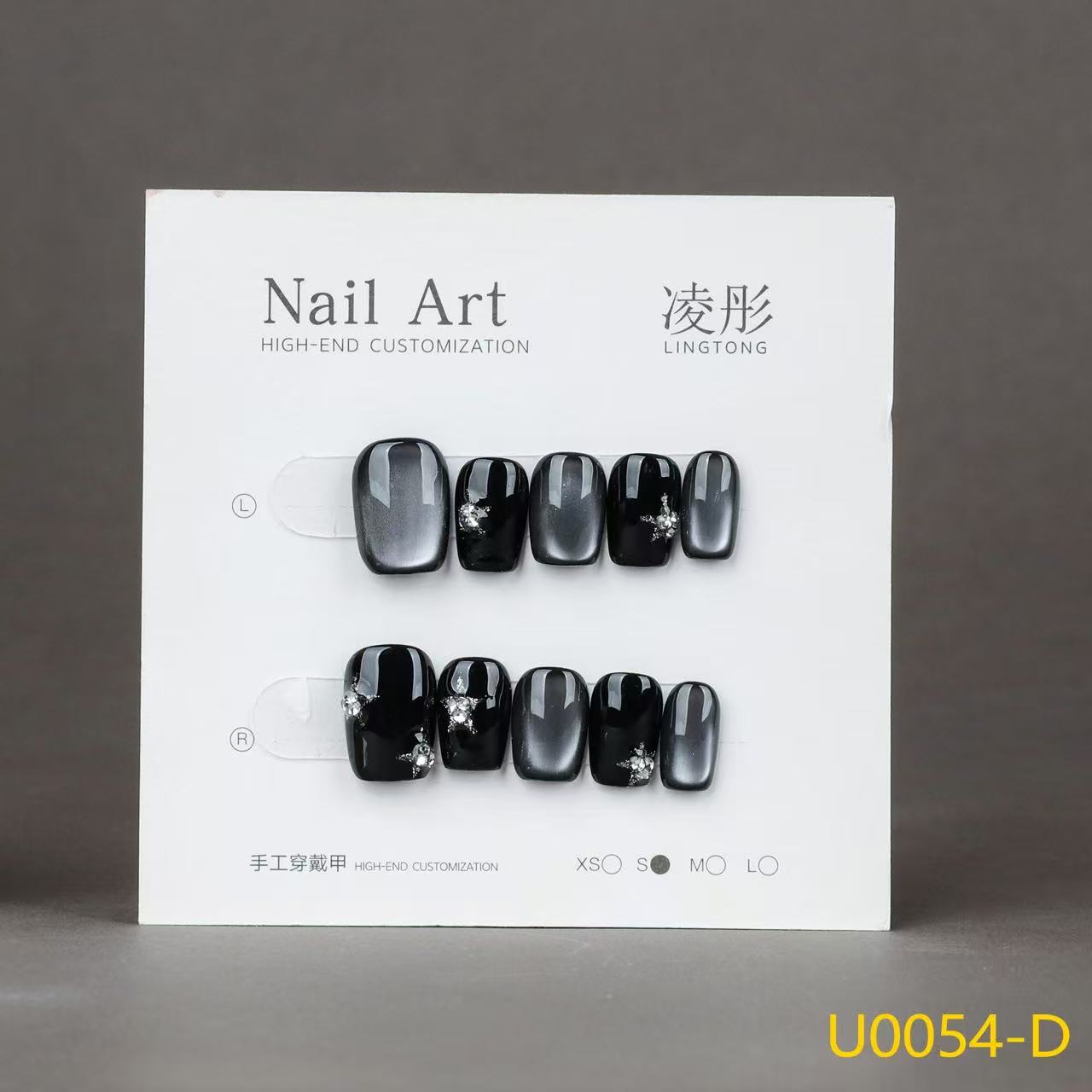 Handmade Black & Gray Rhinestone Short Press-On Nails