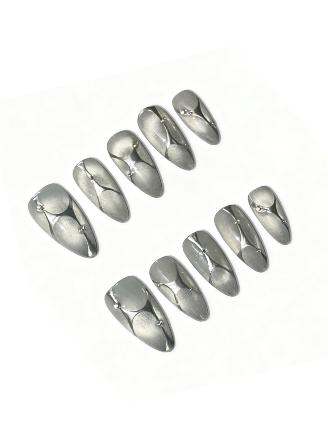Metal Line · White Oval Press-On Nails